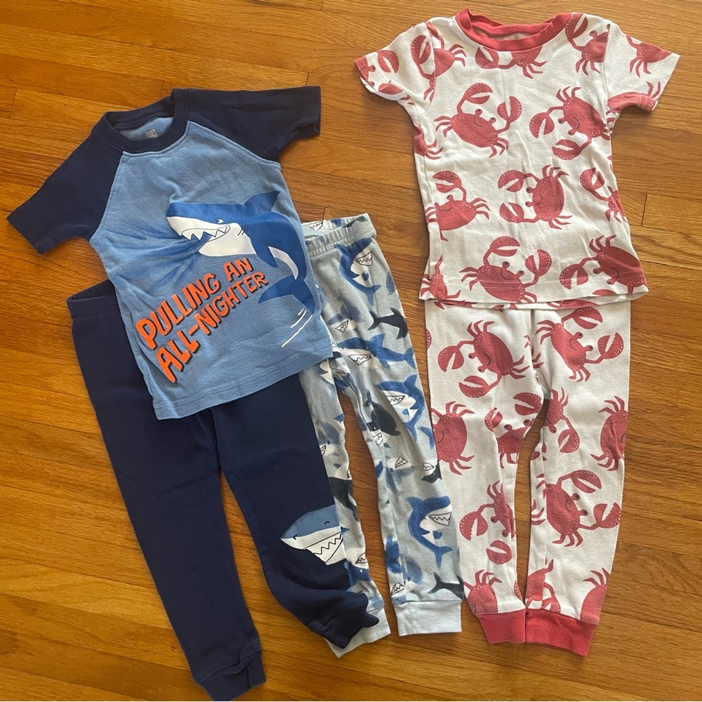 Carter’s Pajama Set Boys 2T Pants T Shirt Short Crab Shark Beach Surfer PJs Blue